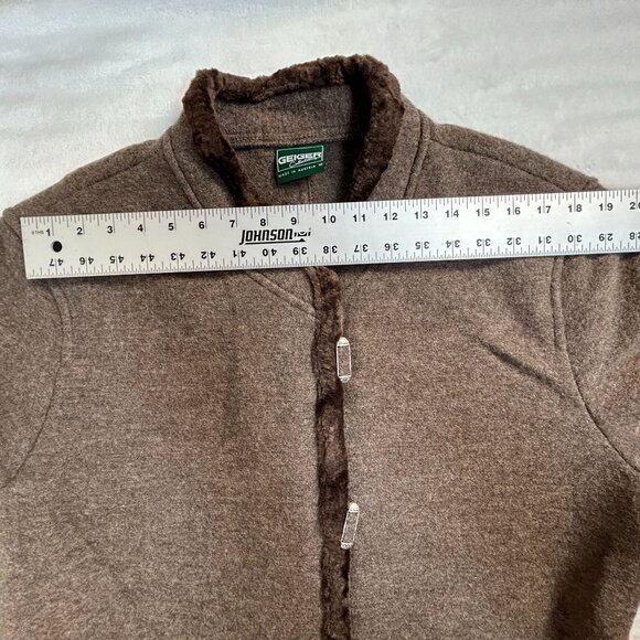 Geiger Collections Womens Brown Pure Wool Fur Trim Cardigan Sweater Coat Size 40 - Picture 9 of 13